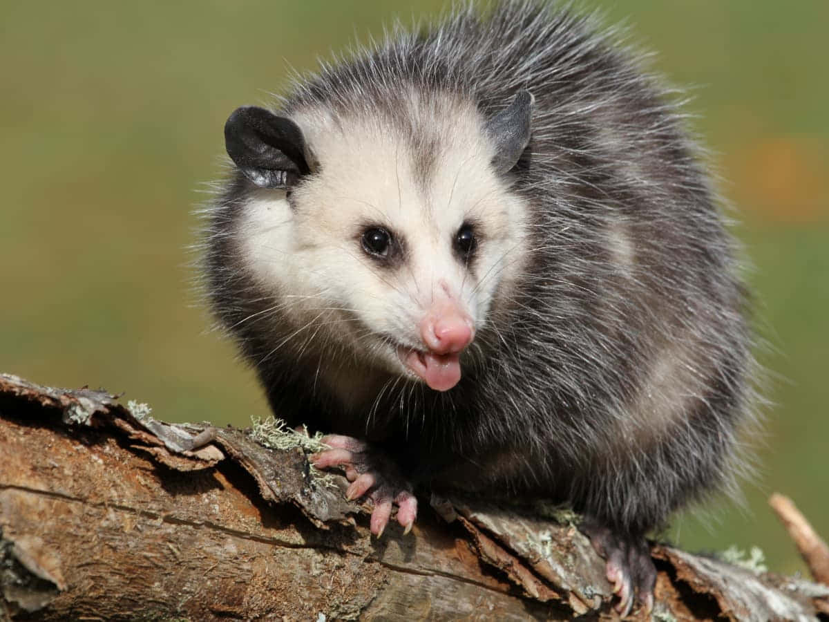 opossum, mossy log, pink tongue, SD Desktop Wallpaper
