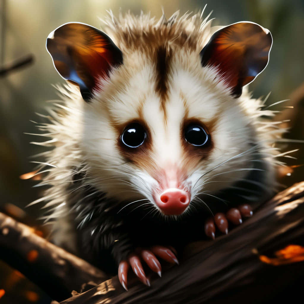 baby possum, fluffy opossum, big dark eyes, SD Desktop Wallpaper