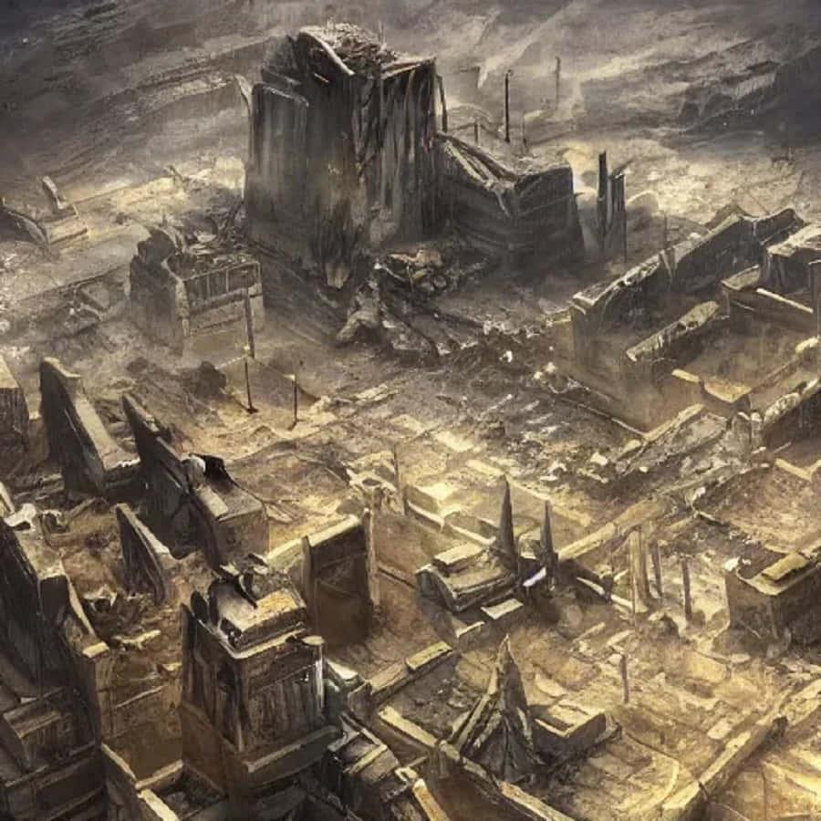 post-apocalyptic world, desolate ruined cityscape, crumbling stone buildings, SD Desktop Wallpaper