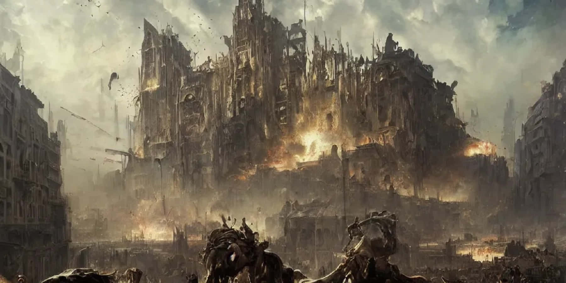 Post-Apocalyptic World, ruined castle, war-torn cityscape, HD Desktop Wallpaper