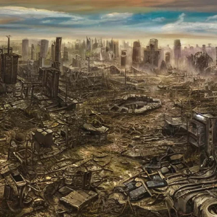 Post-Apocalyptic World, desolate post-apocalyptic cityscape, crumbling skyscrapers, SD Desktop Wallpaper