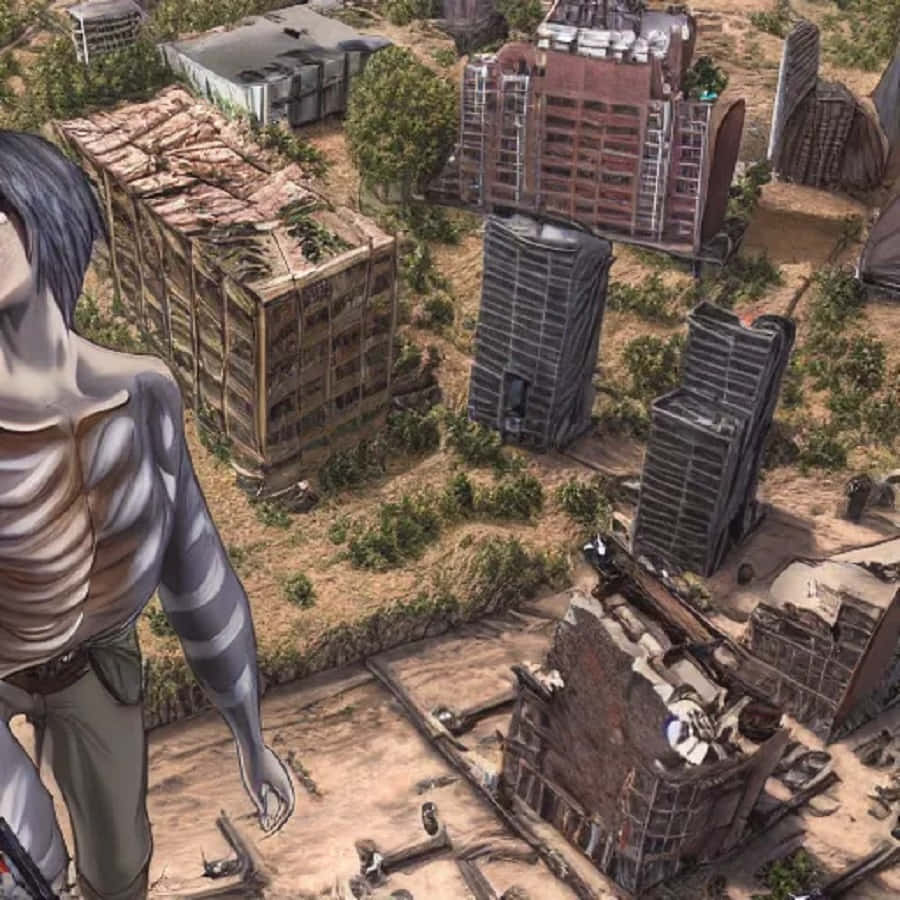 Post-Apocalyptic World, giant humanoid figure, ruined cityscape, SD Desktop Wallpaper