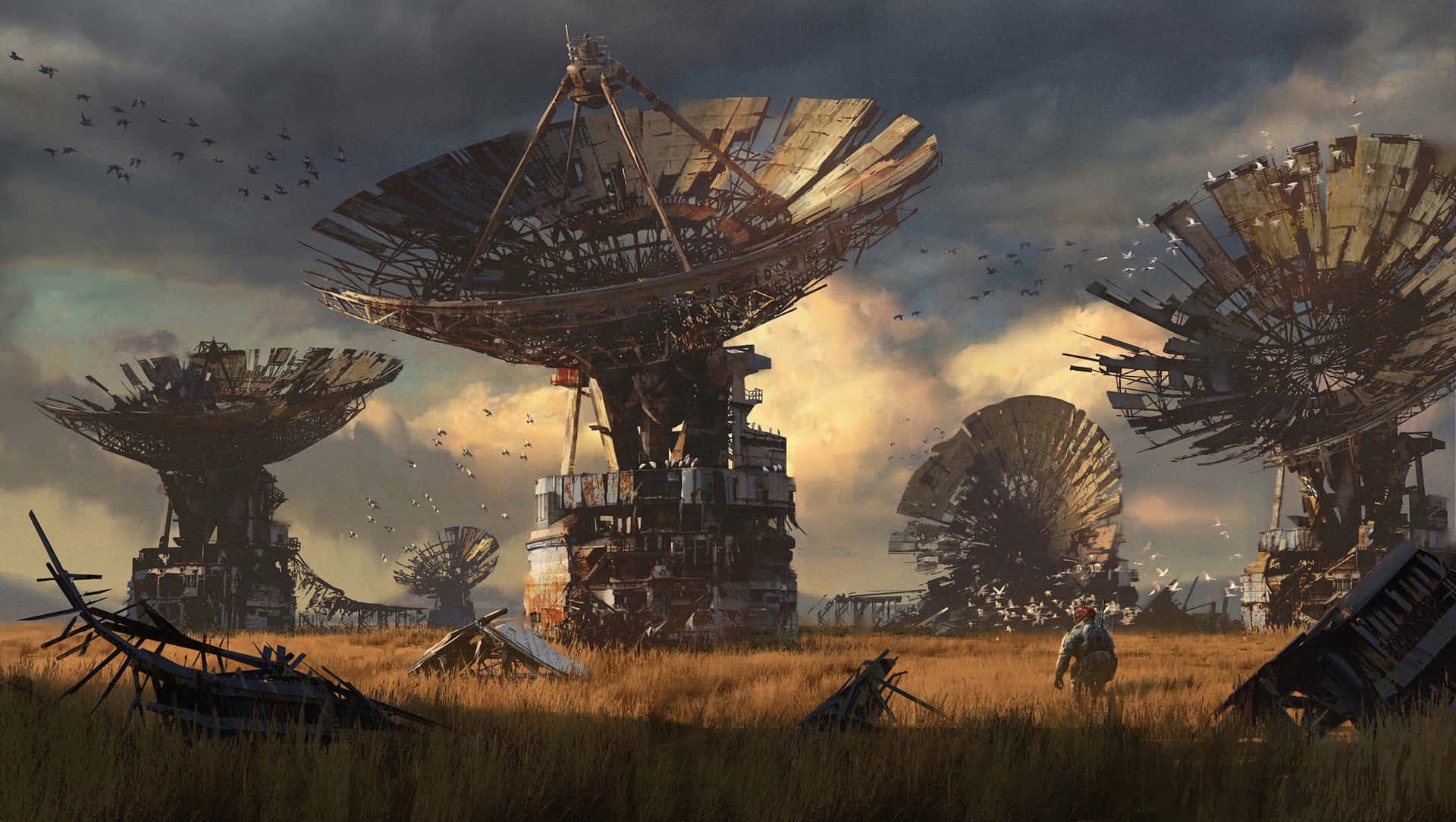 apocalyptic wasteland, lone figure, tall grass, Full HD Desktop Wallpaper