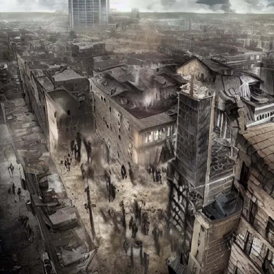 Post-apocalyptic World, desolate urban wasteland, crumbling buildings, SD Desktop Wallpaper