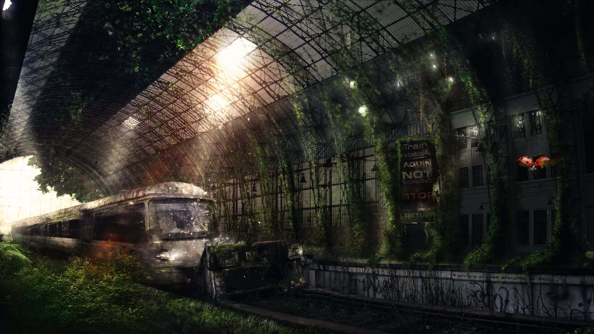 train, train station, greenery, Full HD Desktop Wallpaper