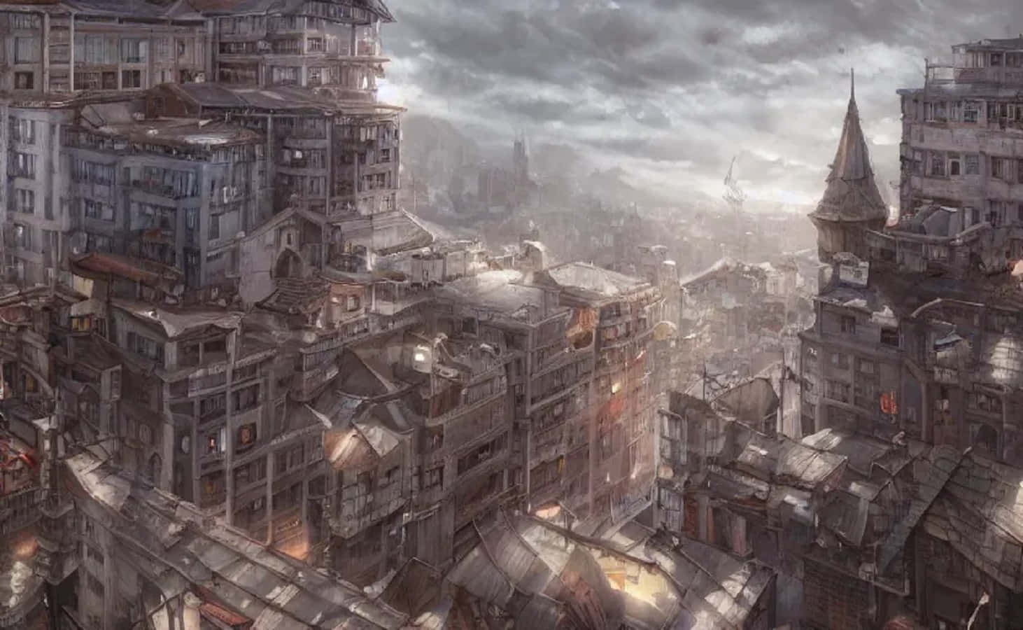 post apocalyptic world, dystopian cityscape, crumbling skyscrapers, HD Desktop Wallpaper