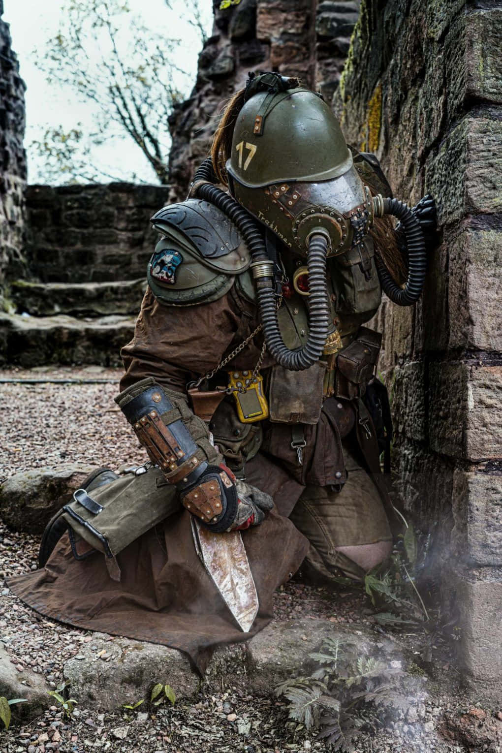 steampunk soldier, helmet, gas mask, HD Phone Wallpaper