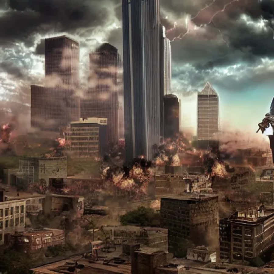 post-apocalyptic world, dystopian cityscape, towering skyscrapers, SD Desktop Wallpaper
