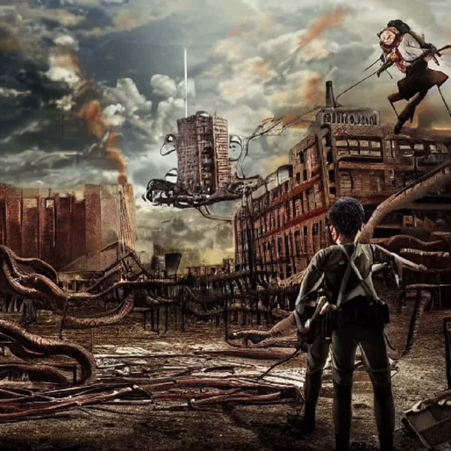 Post-Apocalytpic World, ruined cityscape, monstrous tentacles, SD Desktop Wallpaper