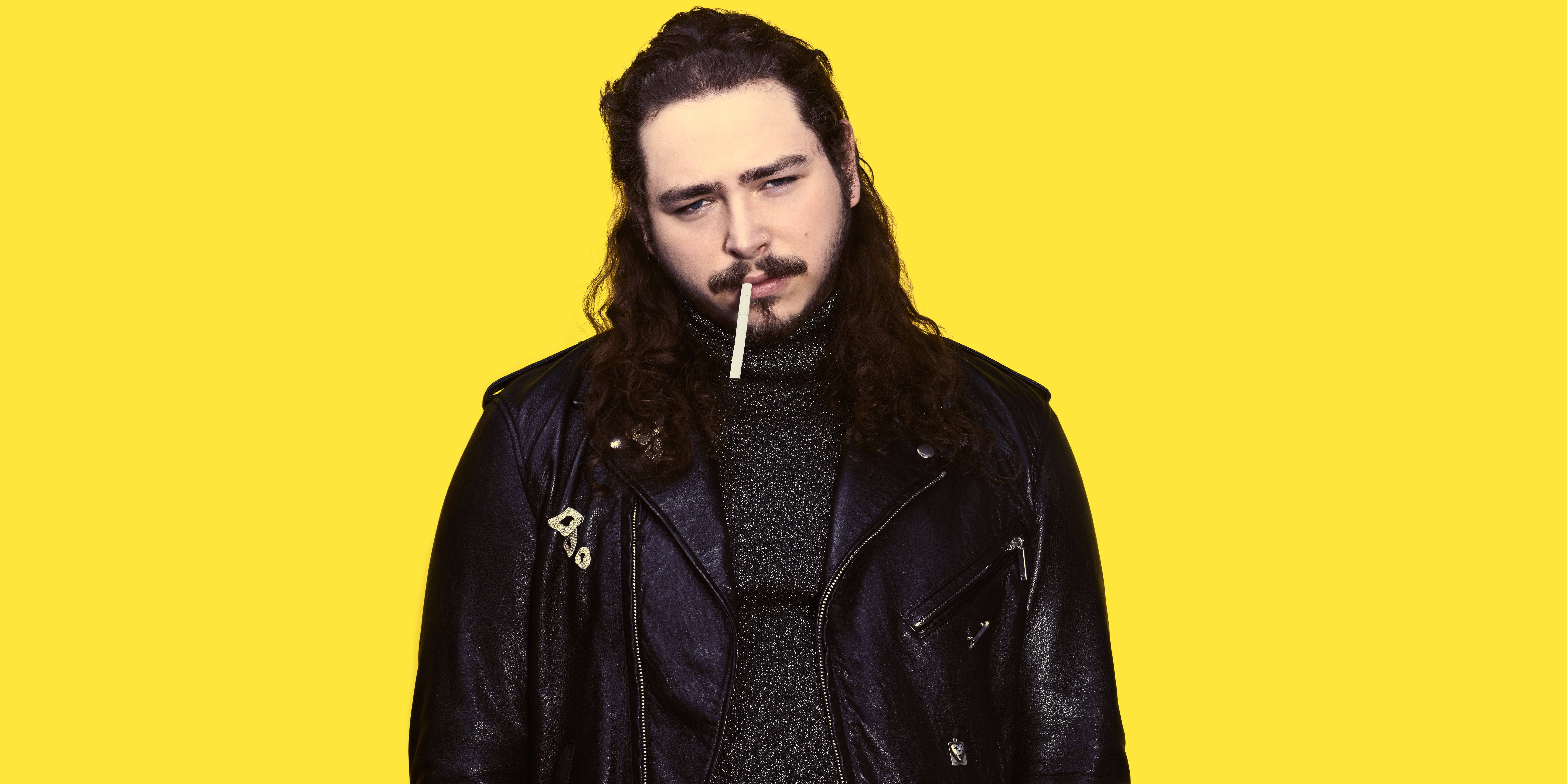 Post Malone, black leather jacket, cigarette, 8K Desktop Wallpaper