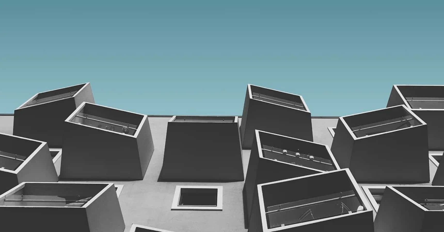 Postmodernism, geometric black cubes, white frames, HD Desktop Wallpaper