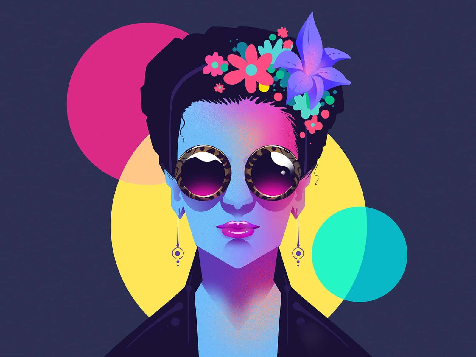 Postmodenism, floral hair, bold sunglasses, HD Desktop Wallpaper
