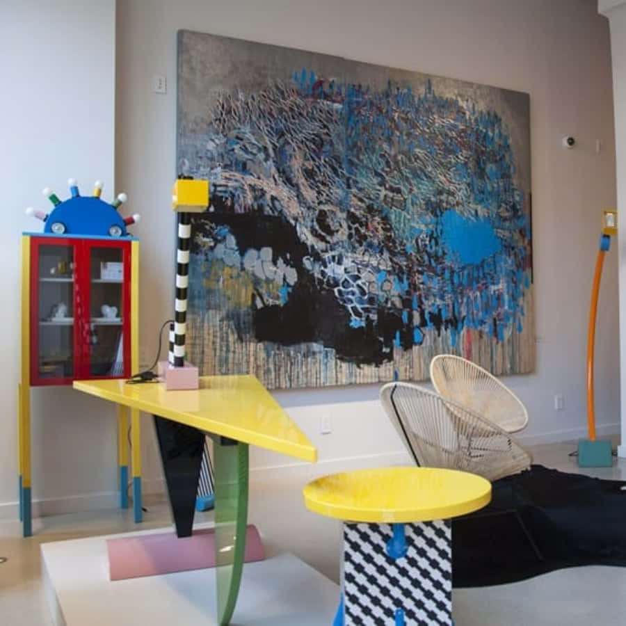 postmodernism, yellow furniture, colorful cabinet, SD Desktop Wallpaper