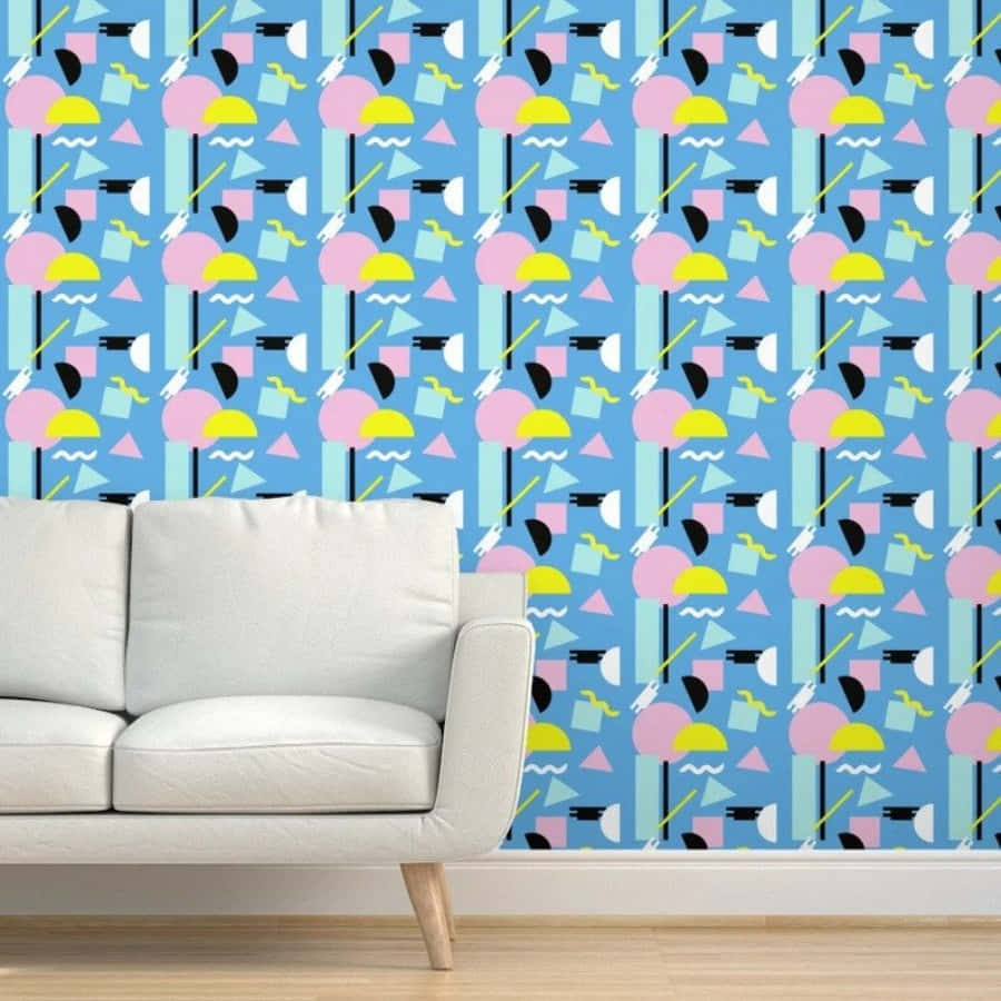Postmodernism, white sofa, vibrant blue wallpaper, SD Desktop Wallpaper