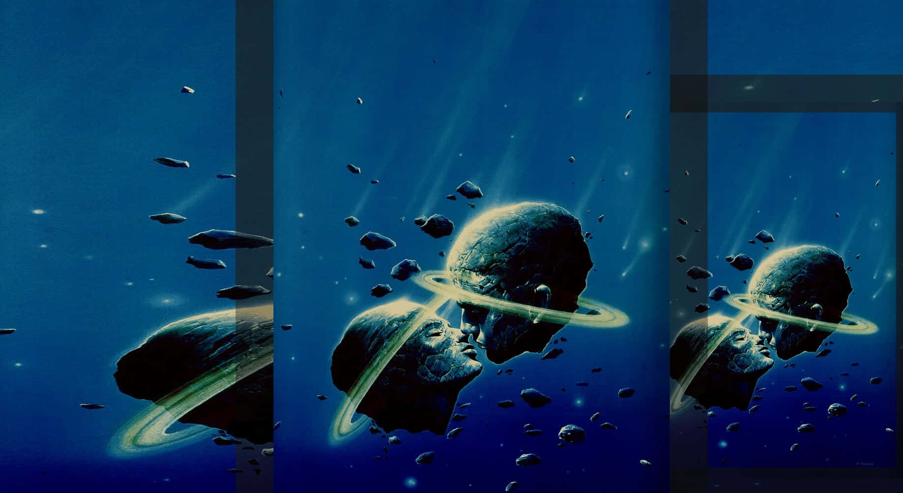 Postmodernism, cosmic skulls, glowing rings, HD Desktop Wallpaper