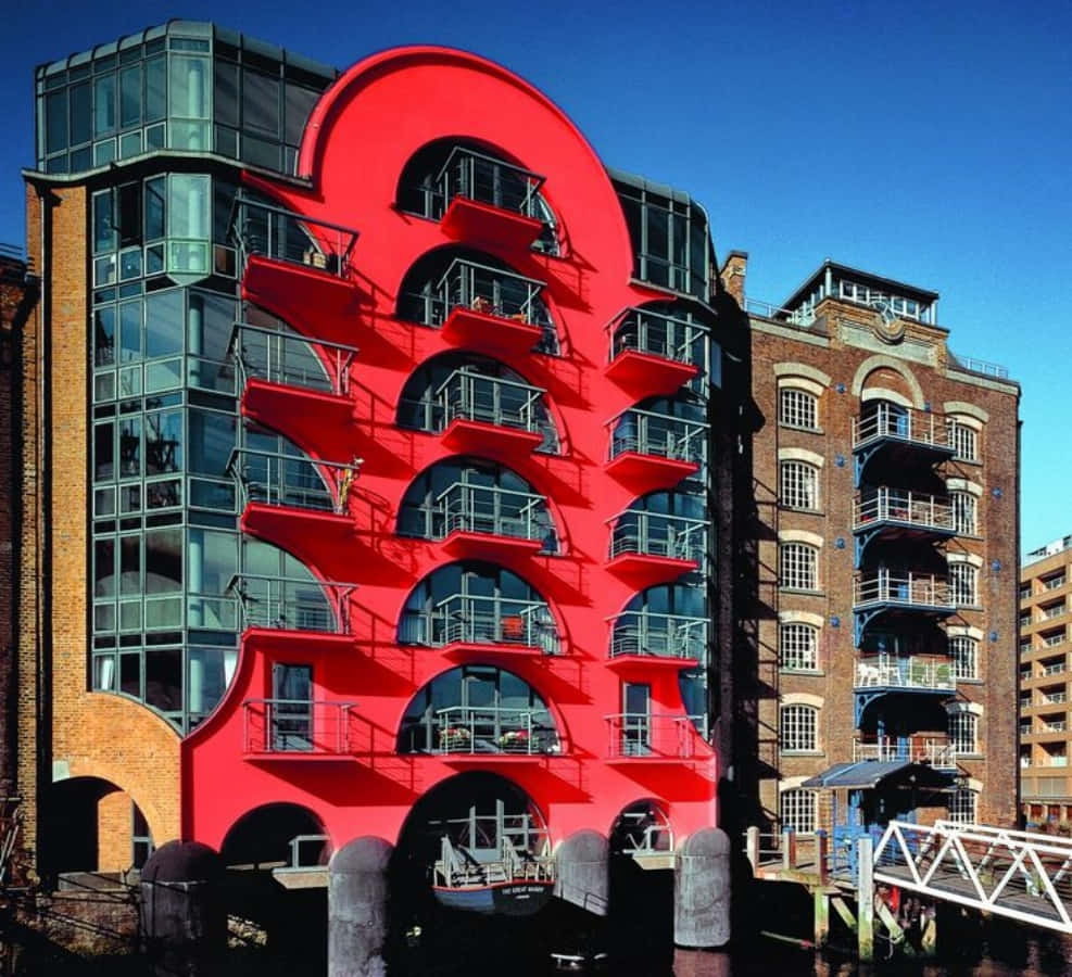 Postmodernism, red, curved building, SD Desktop Wallpaper