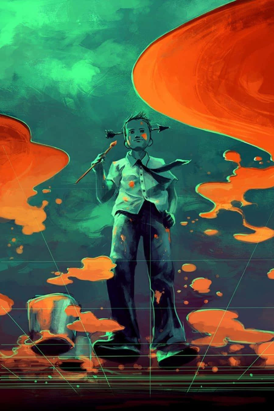 Postmodernism, orange, teal, HD Phone Wallpaper