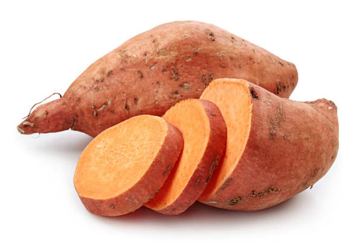 sweet potato, vibrant orange flesh, clean white background, SD Desktop Wallpaper