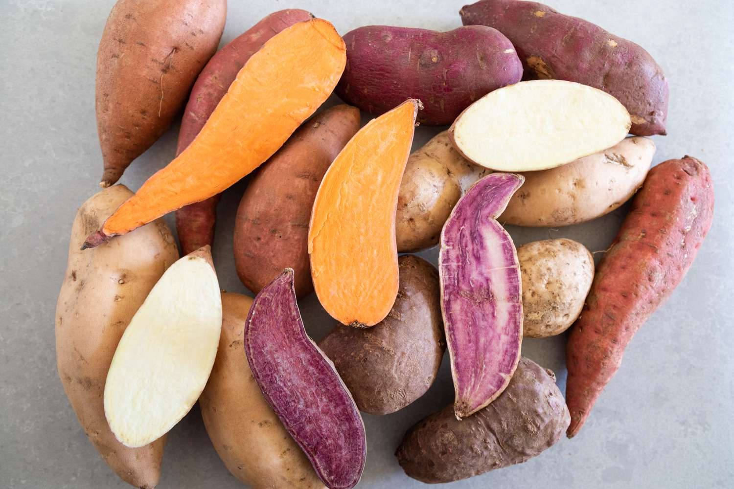 Assorted Sweet Potato, whole sweet potatoes, sliced sweet potatoes, HD Desktop Wallpaper