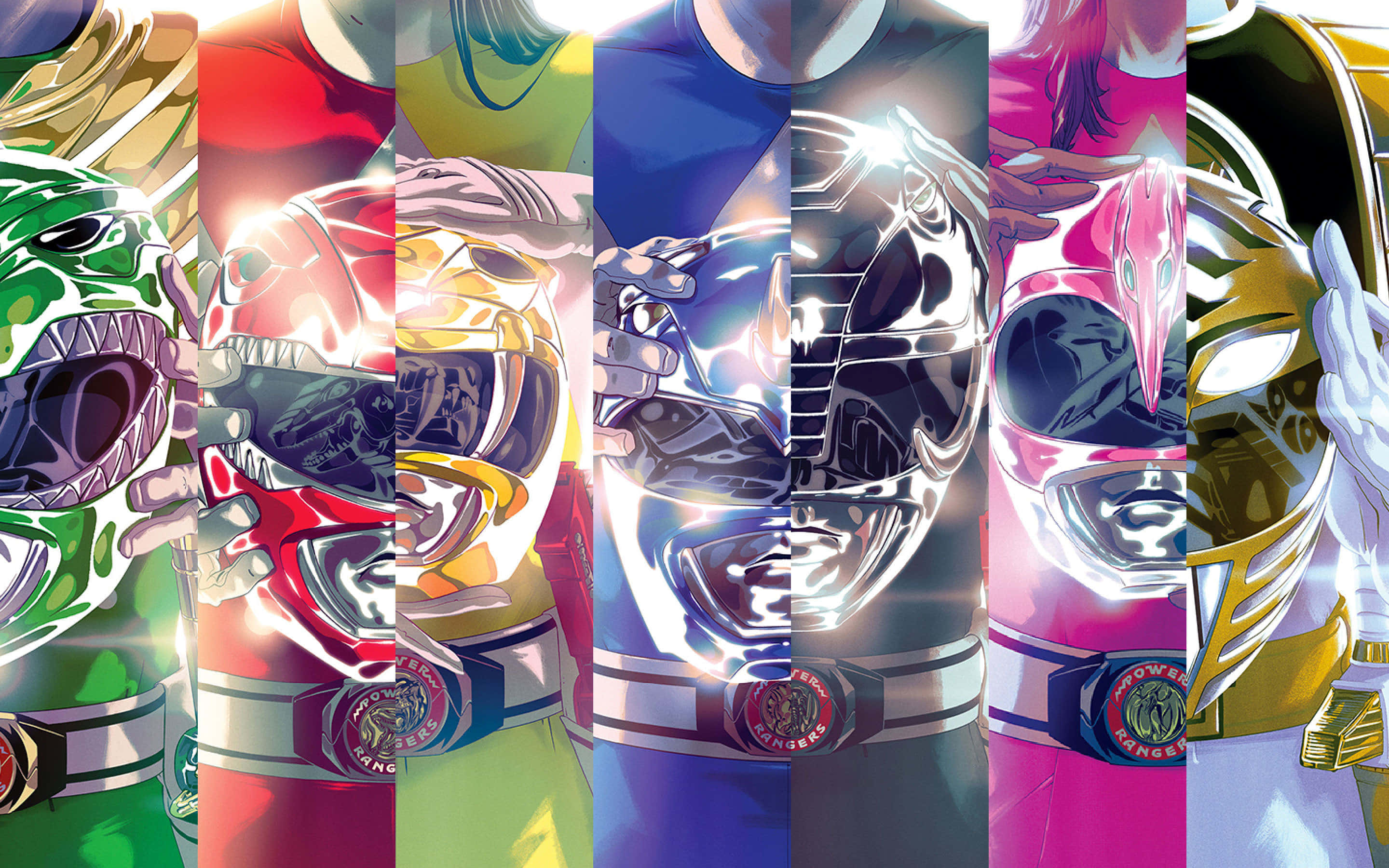 Power Rangers, anime-style, full gear, 2K Desktop Wallpaper