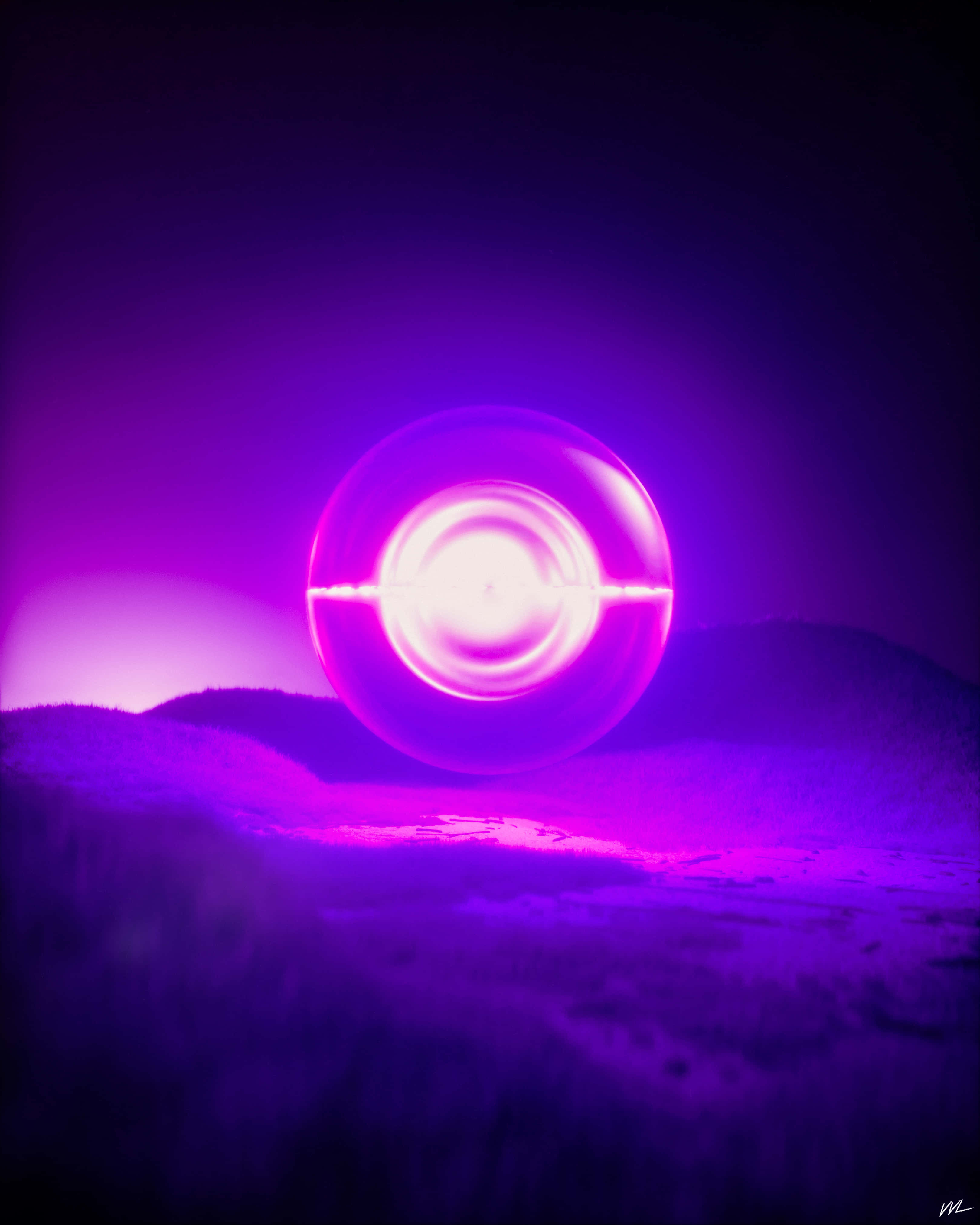 Power Stone, glowing purple orb, dark landscape, 4K Phone Wallpaper