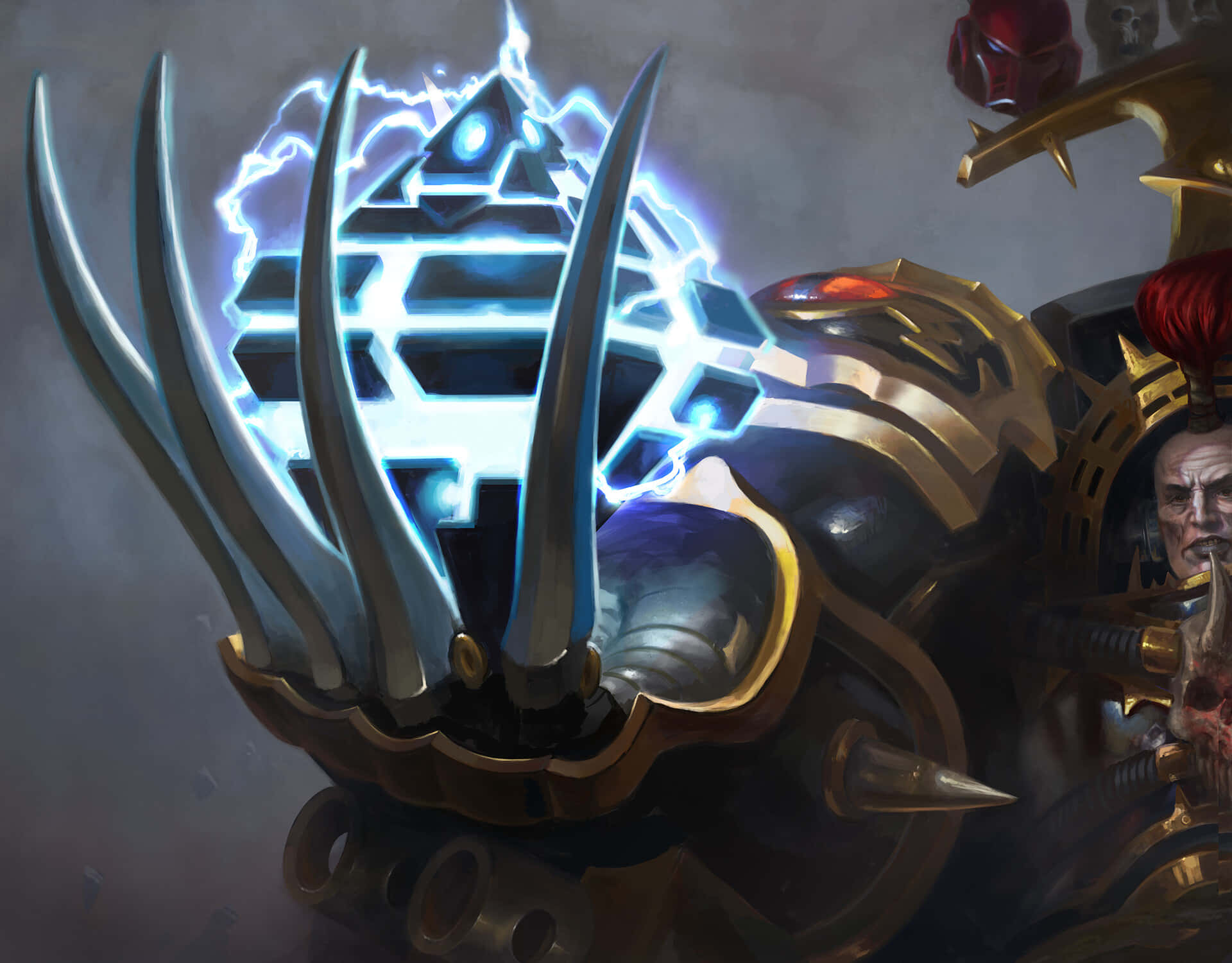 Power Stone, glowing blue lightning-etched weapon, armored warrior, Full HD Desktop Wallpaper