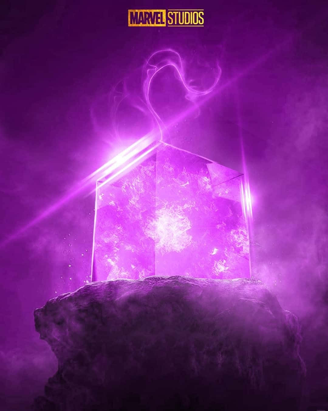 Power Stone, glowing purple cosmic cube, rocky pedestal, HD Phone Wallpaper