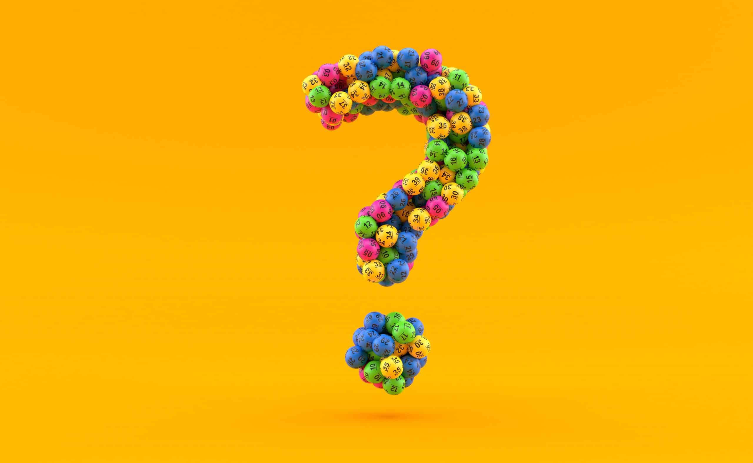 Powerball, question mark, colorful dice, 2K Desktop Wallpaper