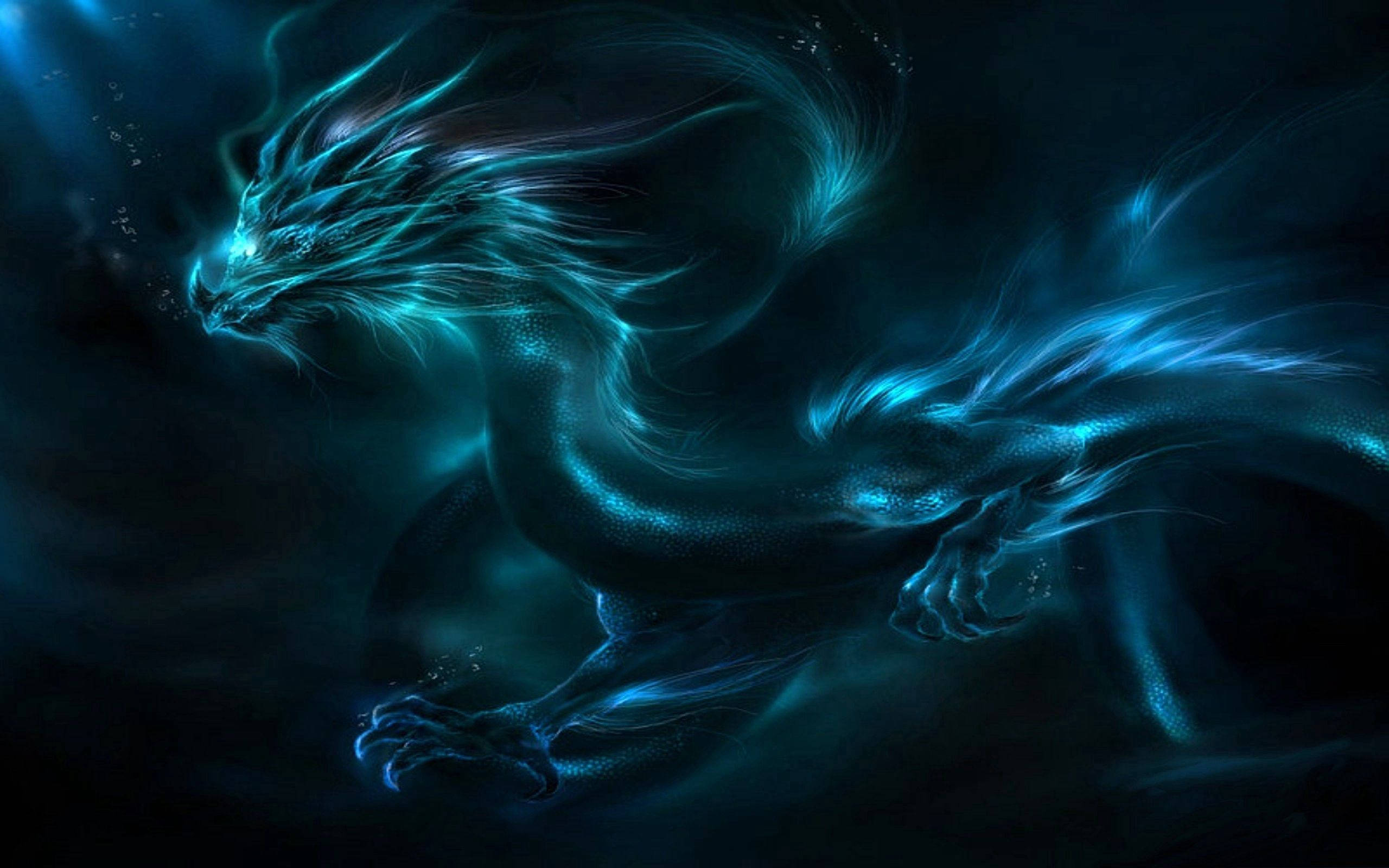 glowing blue dragon, glowing eyes, luminous blue dragon, 2K Desktop Wallpaper