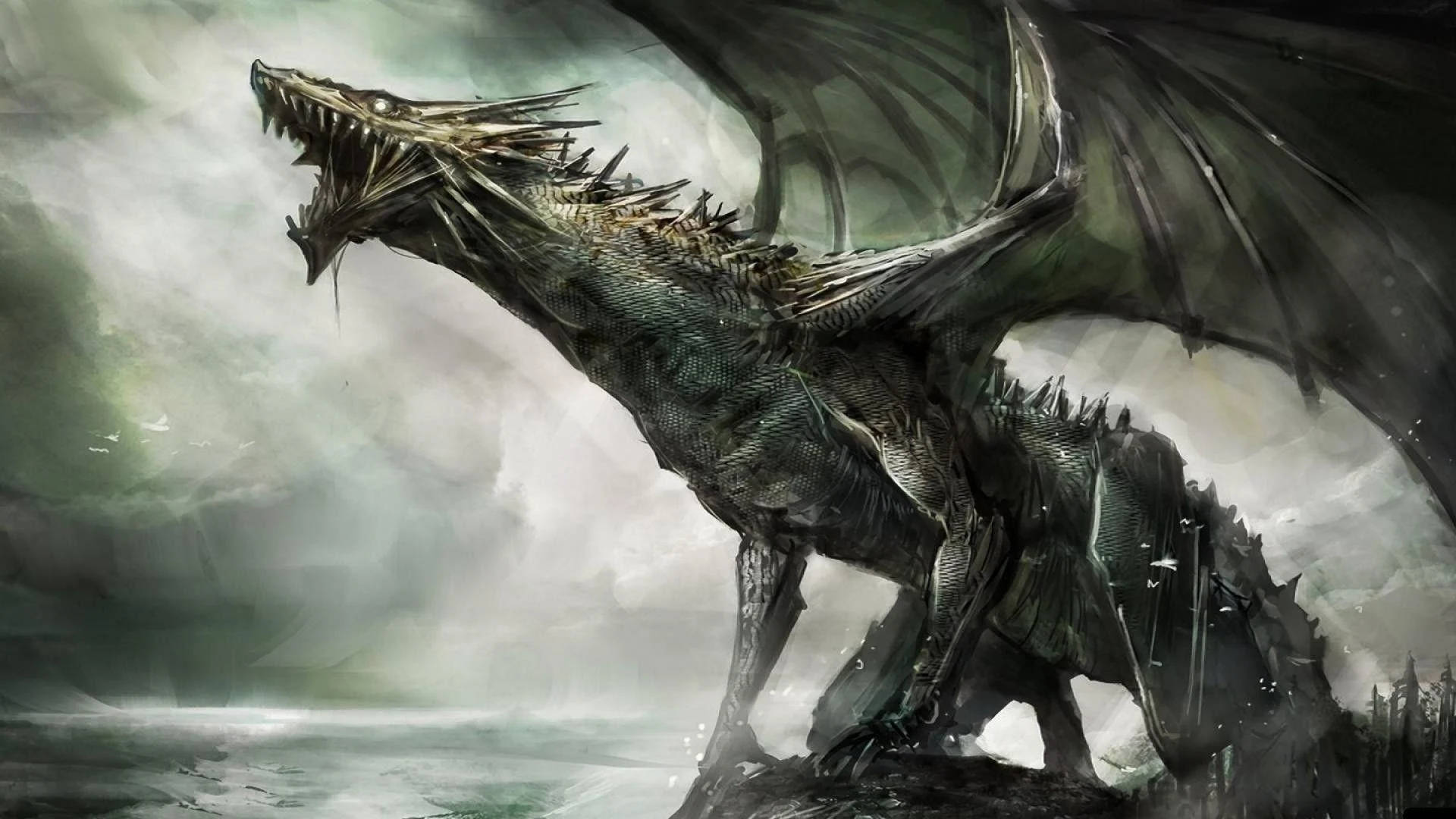 Spiky Light Dragon, dark dragon, spiked scales, Full HD Desktop Wallpaper