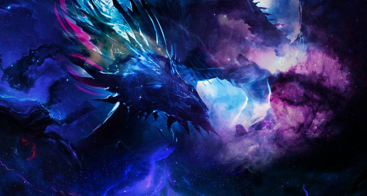 Galaxy Dragon, glowing blue and pink scales, swirling nebula, SD Desktop Wallpaper