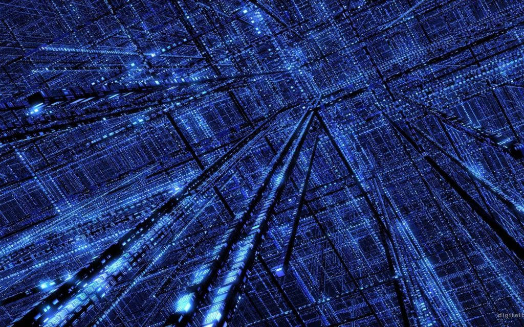 blue digital tunnel, glowing circuitry, radiant center, SD Desktop Wallpaper
