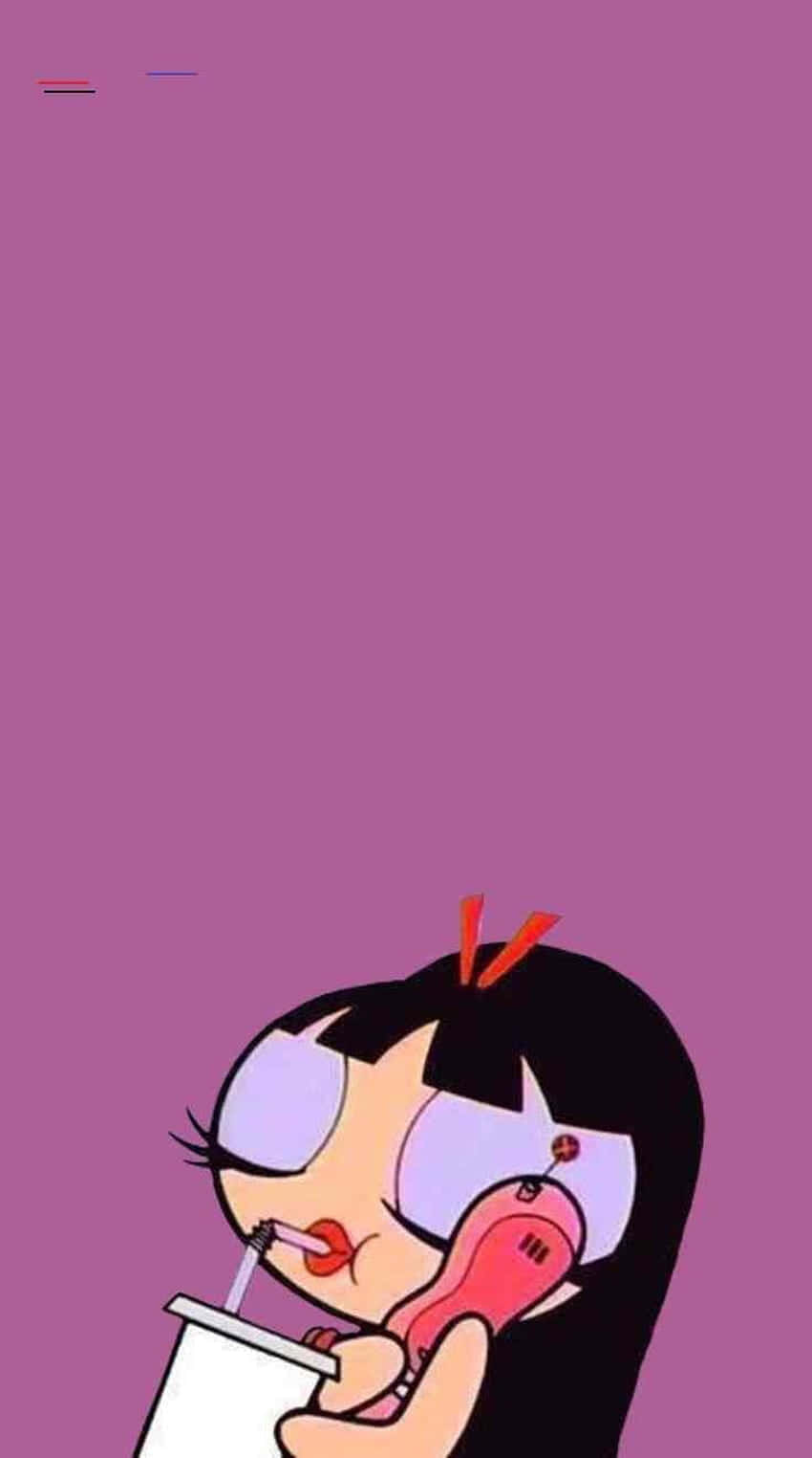 Retro Powerpuff Cartoon PFP, black hair, purple eyes, HD Phone Wallpaper