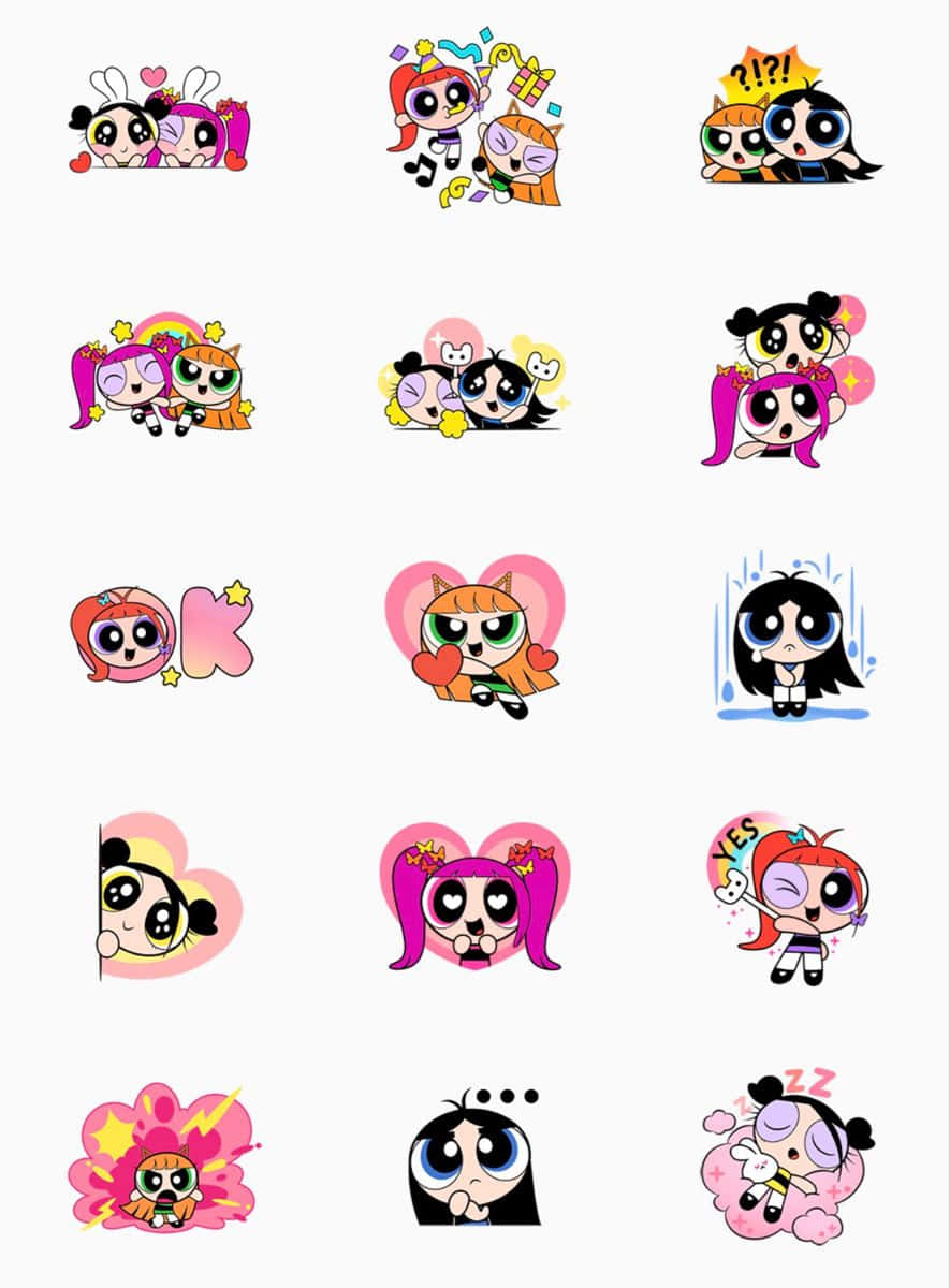 Powerpuff Girls, expressions collage, stickers, SD Phone Wallpaper