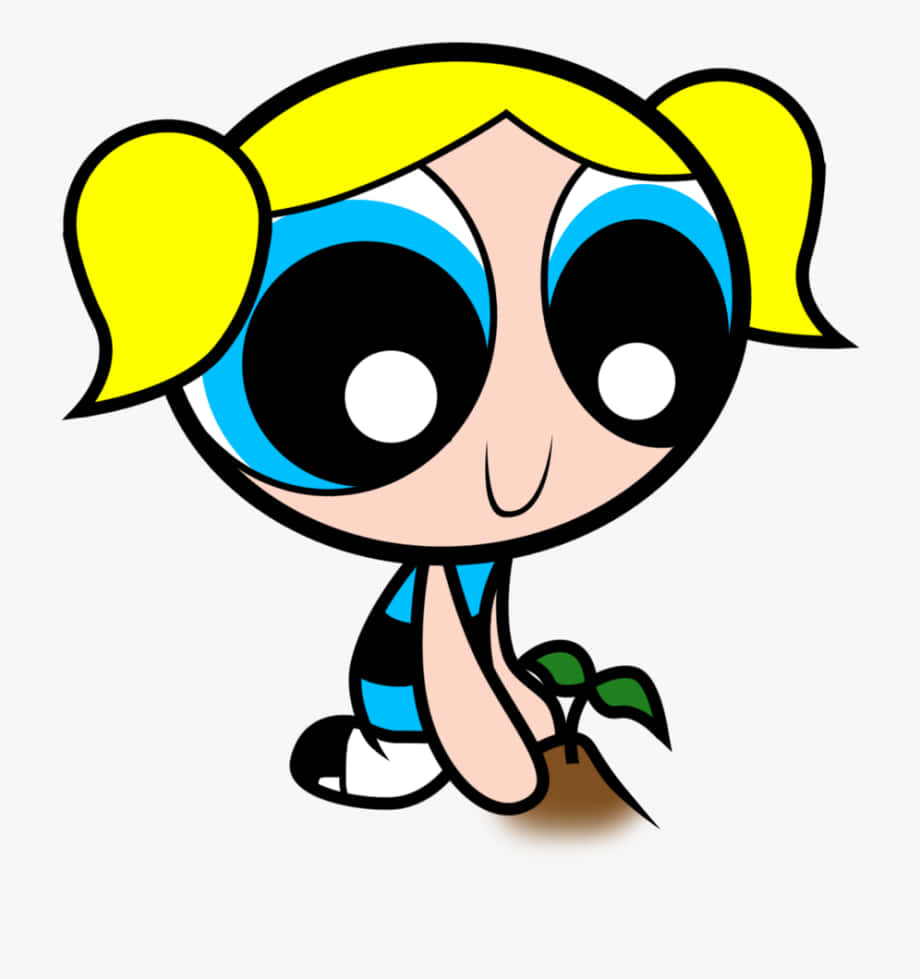 Powerpuff Girls Bubbles, yellow pigtails, big blue eyes, SD Phone Wallpaper