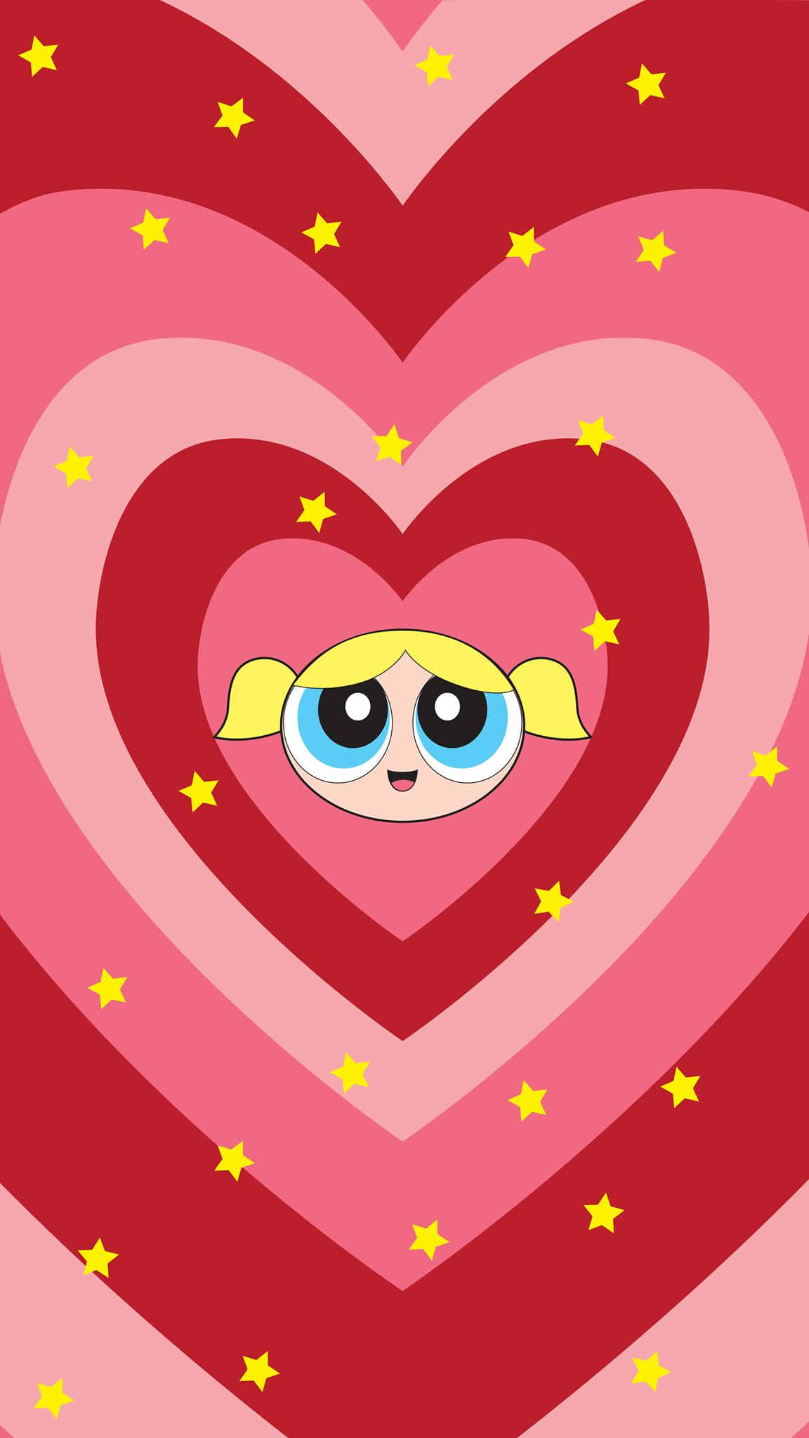 Powerpuff Girls Bubbles, concentric hearts, big blue eyes, Full HD Phone Wallpaper