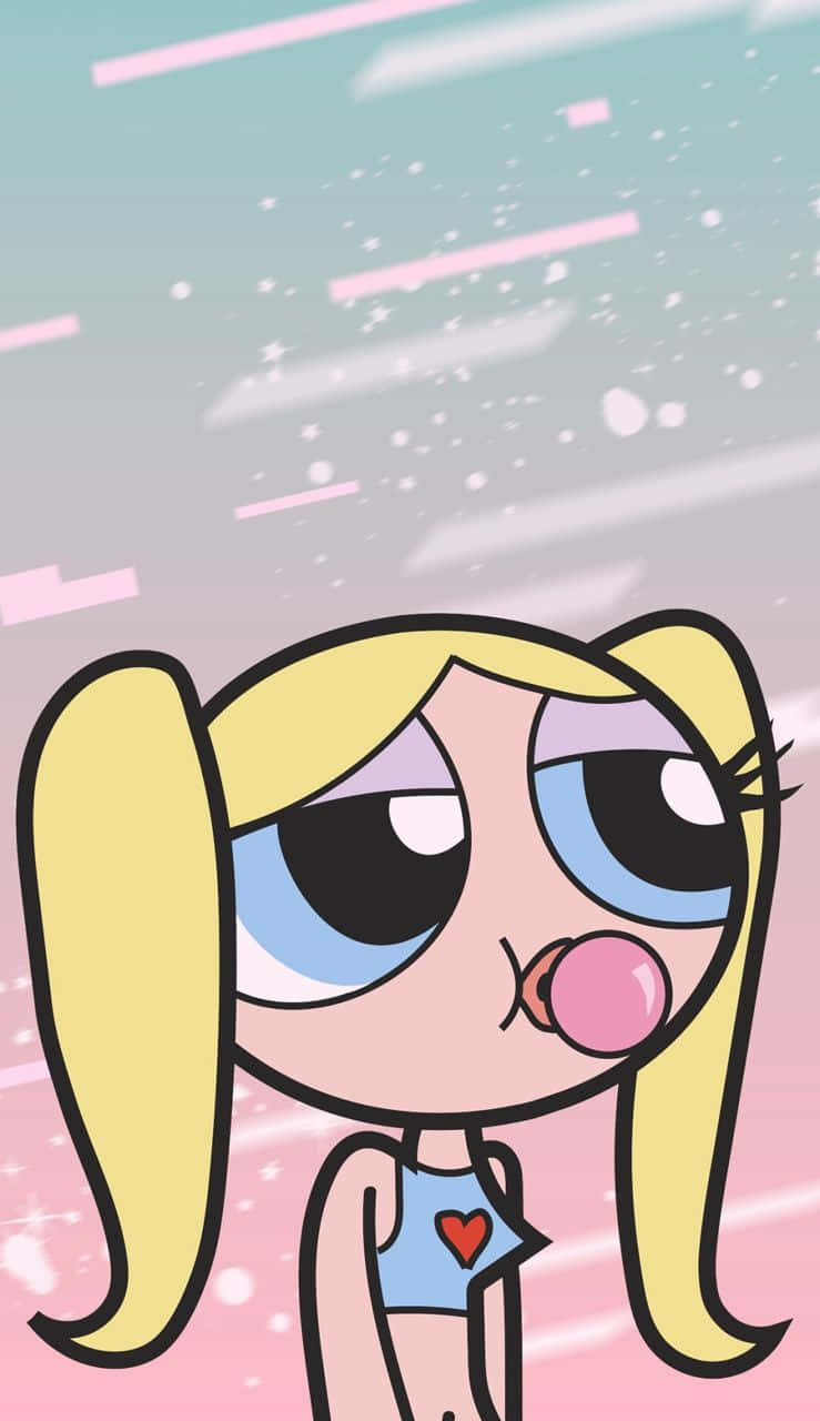 Powerpuff Girls Bubbles, blonde pigtails, pink bubblegum bubble, HD Phone Wallpaper