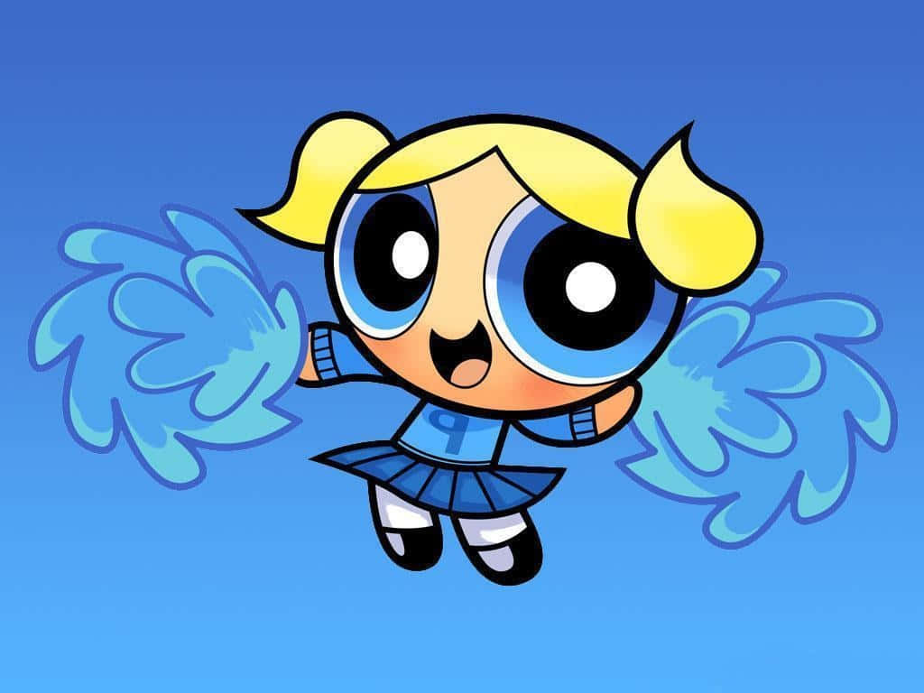 Powerpuff Girls Bubbles, cheerleaders outfit, blonde pigtails, SD Desktop Wallpaper