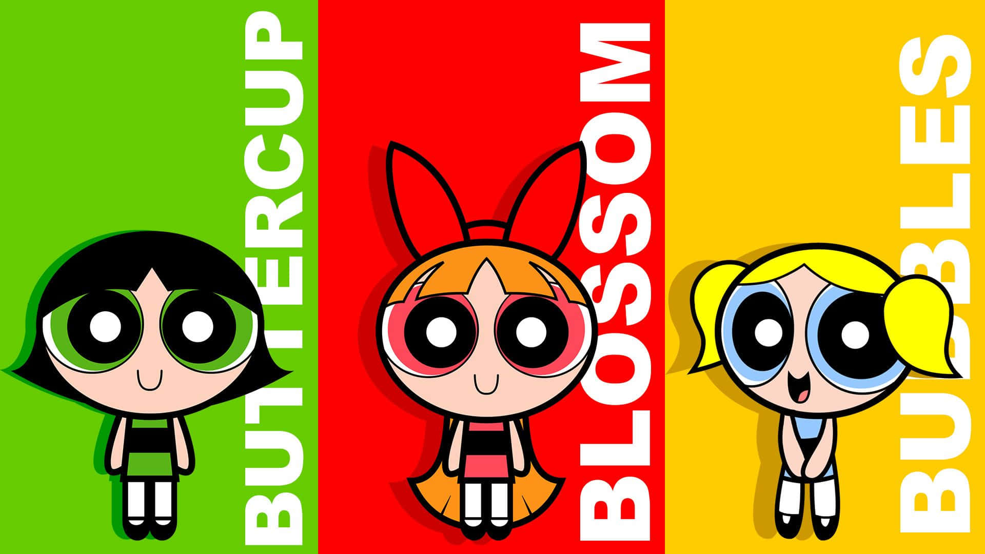Powerpuff Girls, Bubbles, green red and yellow vertical panels, Full HD Desktop Wallpaper