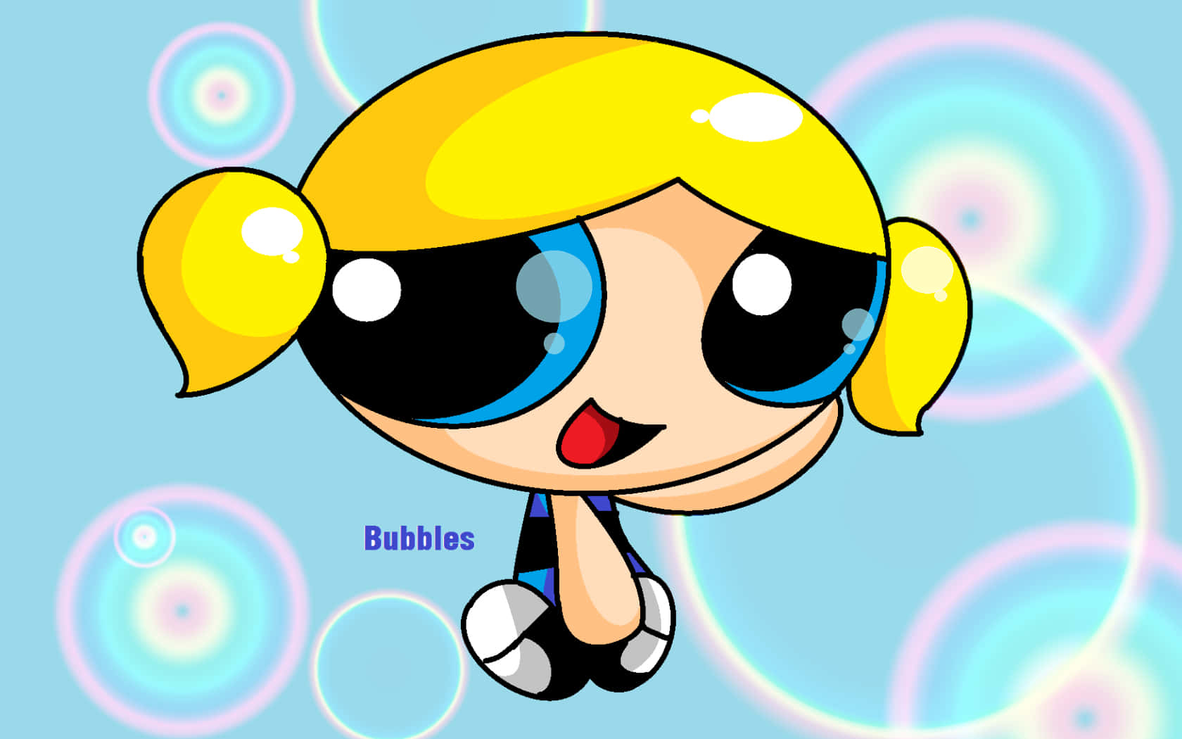 Powerpuff Girls Bubbles, oversized blue eyes, yellow pigtails, HD Desktop Wallpaper