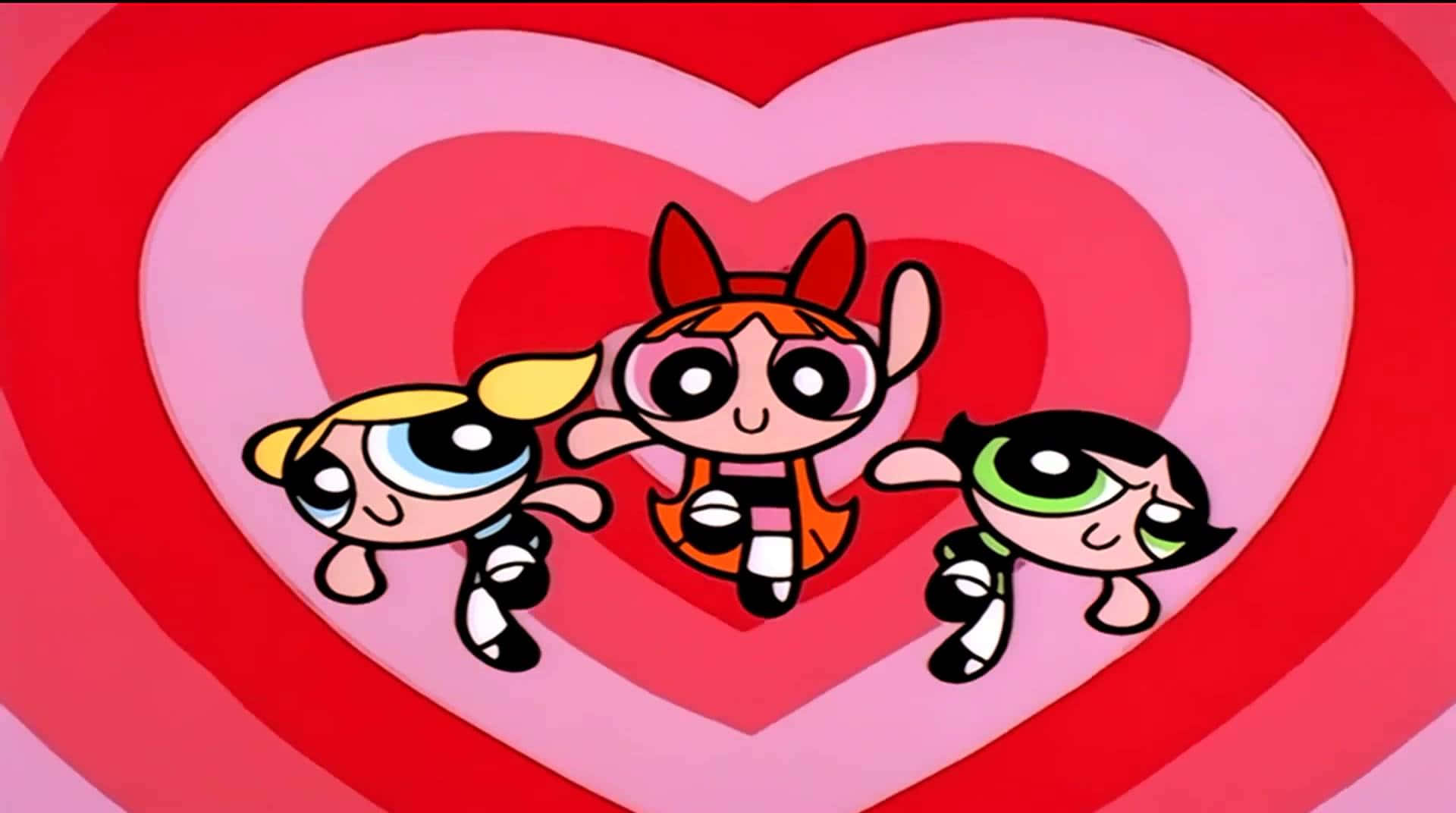 Powerpuff Girls, red hearts, pink hearts, Full HD Desktop Wallpaper