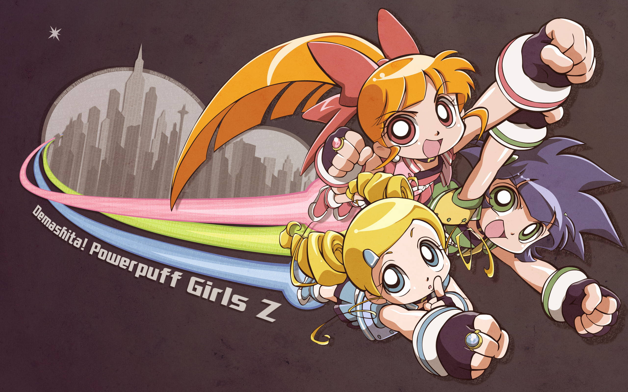 Powerpuff Girls Z, anime girls, superhero poses, 2K Desktop Wallpaper