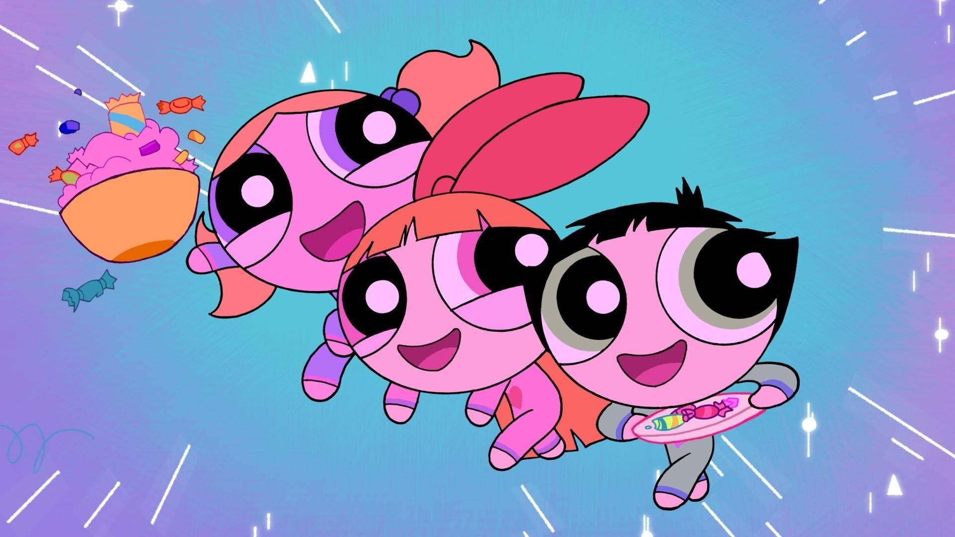 Powerpuff Girls, pink, oversized eyes, Full HD Desktop Wallpaper