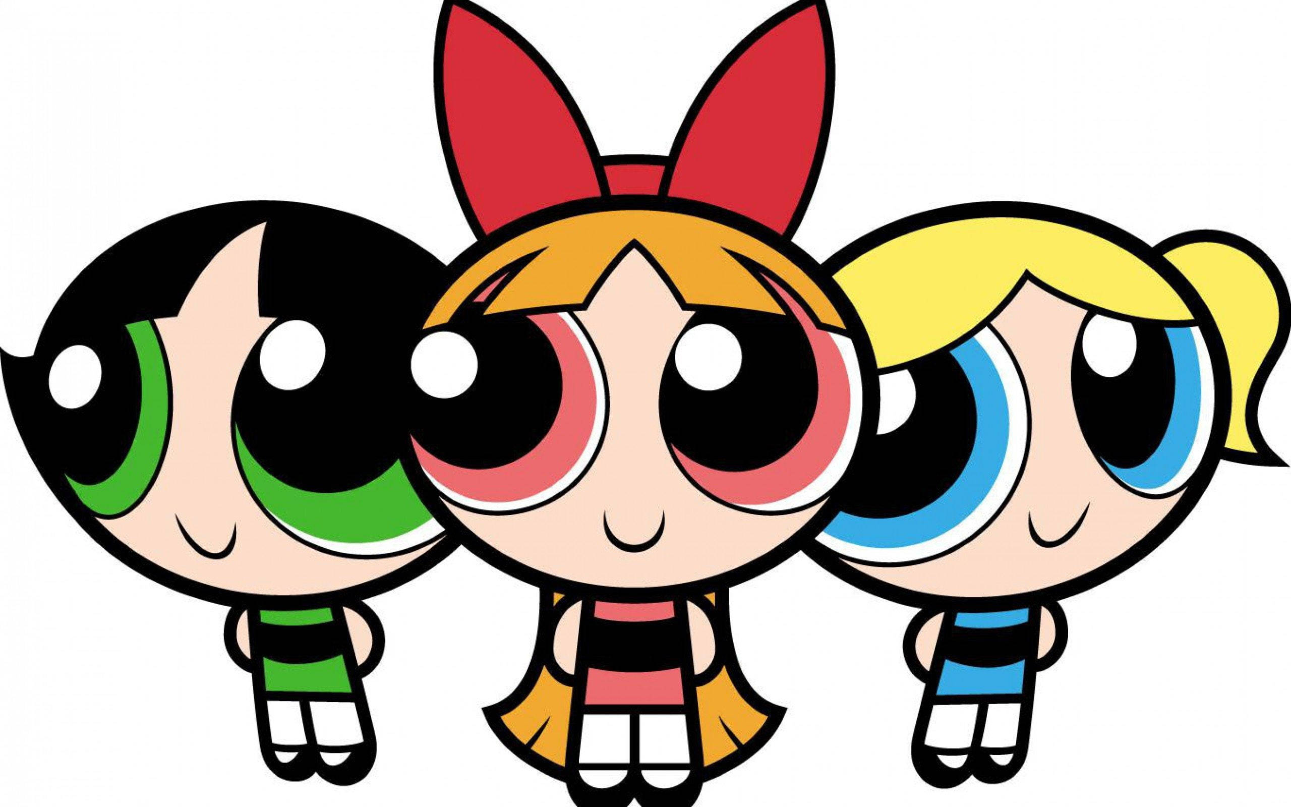 Powerpuff Girls, white background, three cartoon girls, 2K Desktop Wallpaper