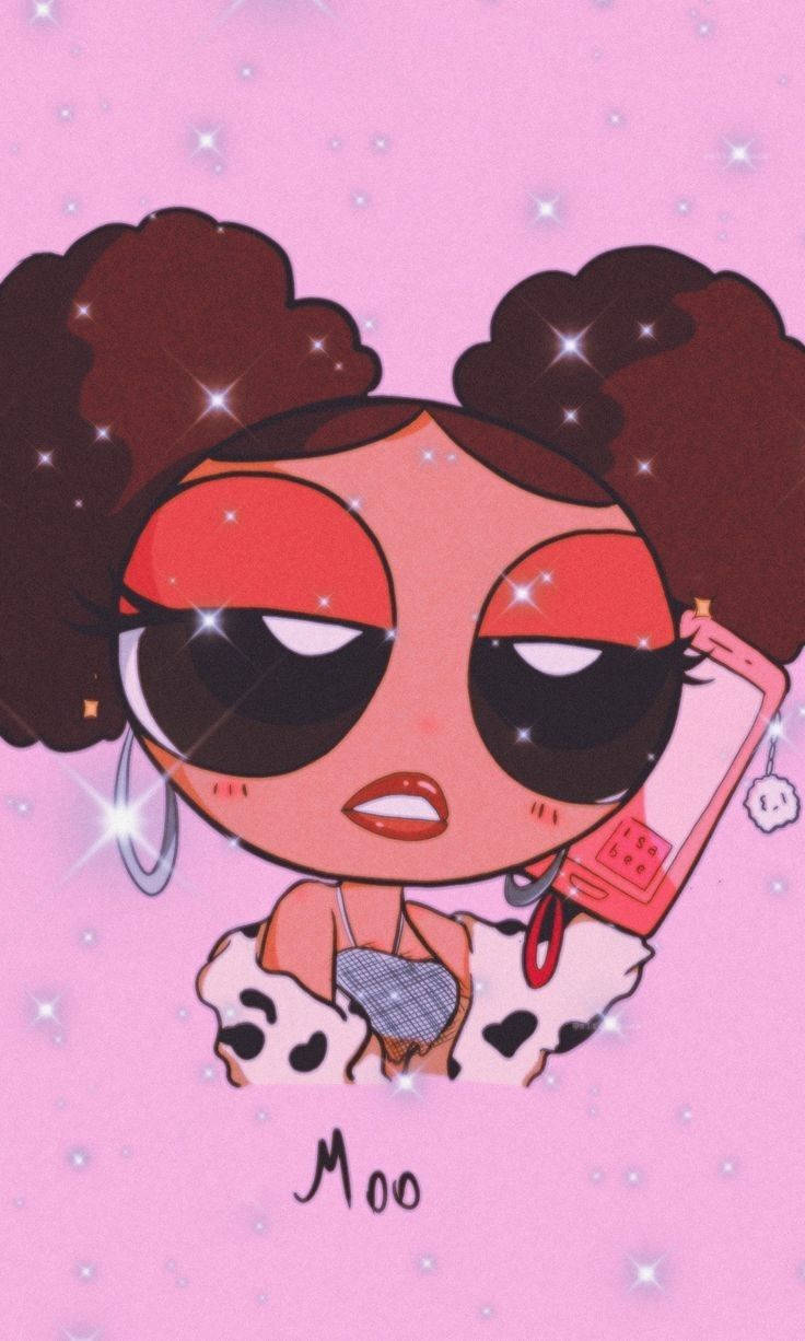 Powerpuff Girls, sparkling pink background, big eyes, SD Phone Wallpaper