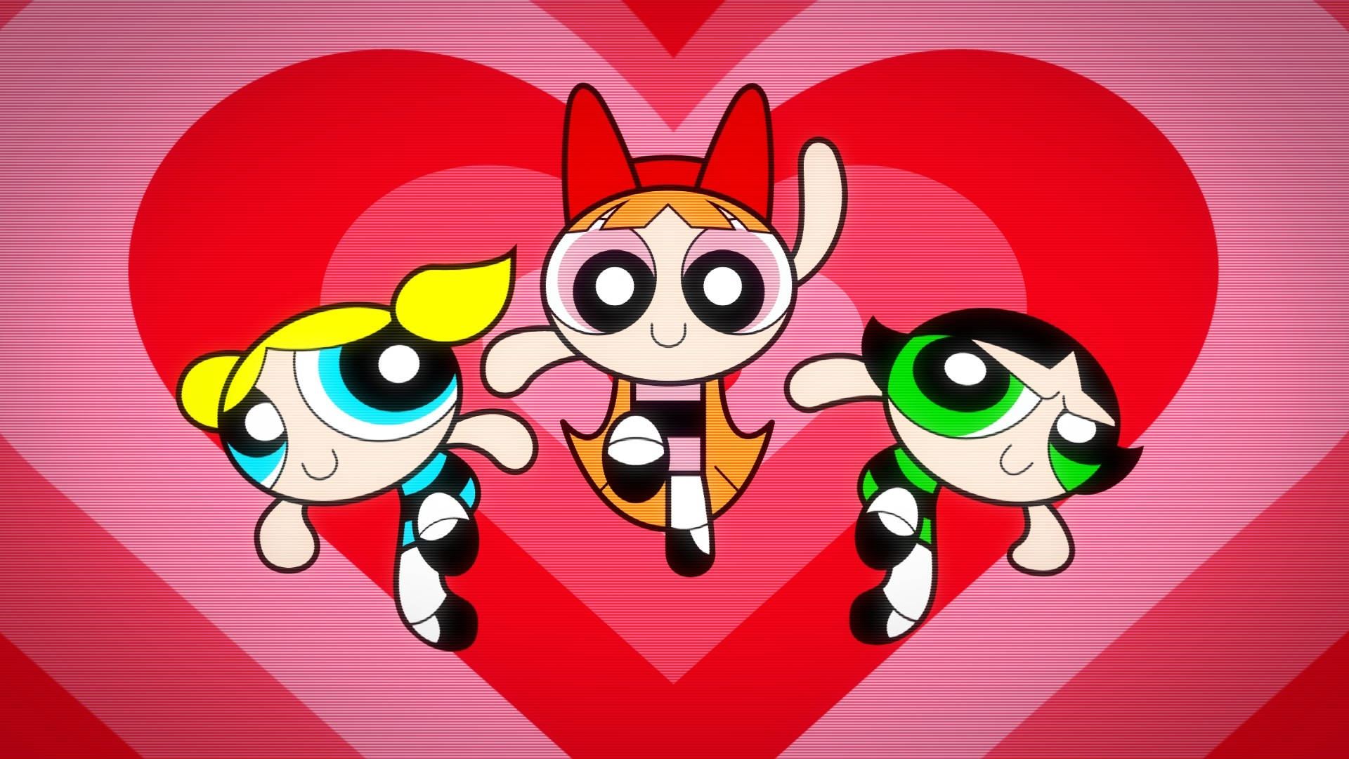 Powerpuff Girls, red heart, large eyes, Full HD Desktop Wallpaper