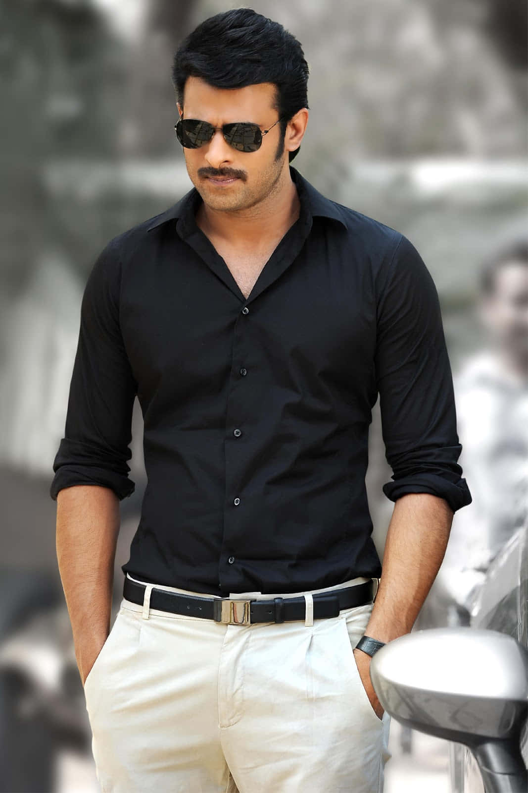 Prabhas, black shirt, cream pants, HD Phone Wallpaper