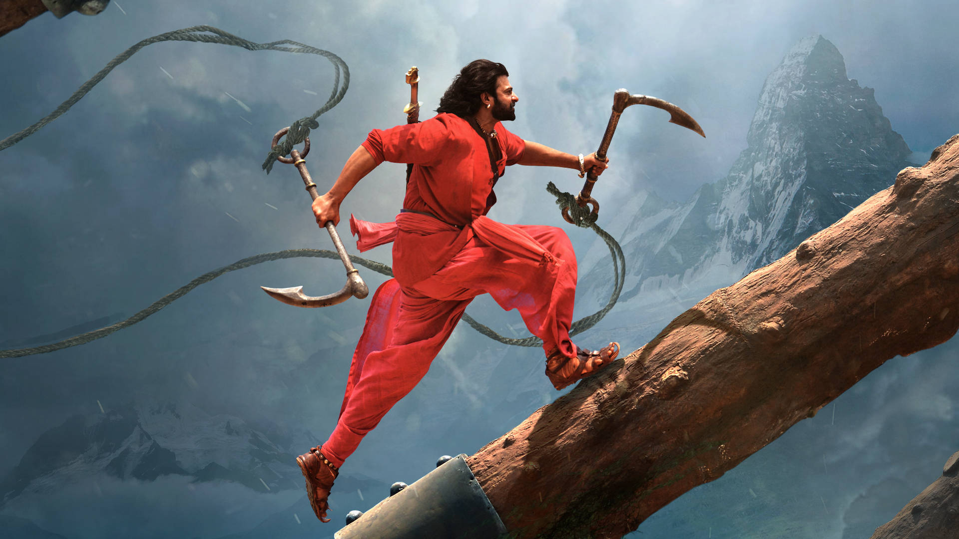 Prabhas, red robes, grappling hooks, Full HD Desktop Wallpaper
