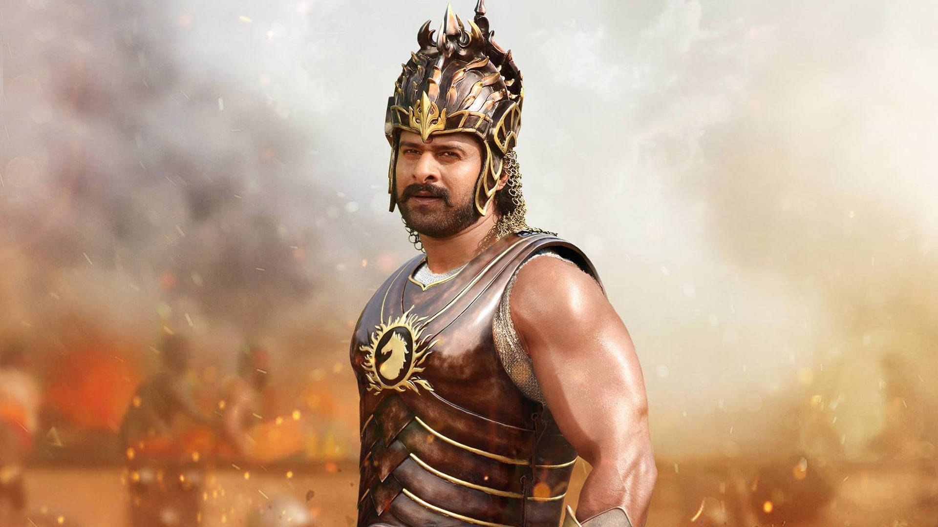 Prabhas, golden armor, spiked helmet, Full HD Desktop Wallpaper