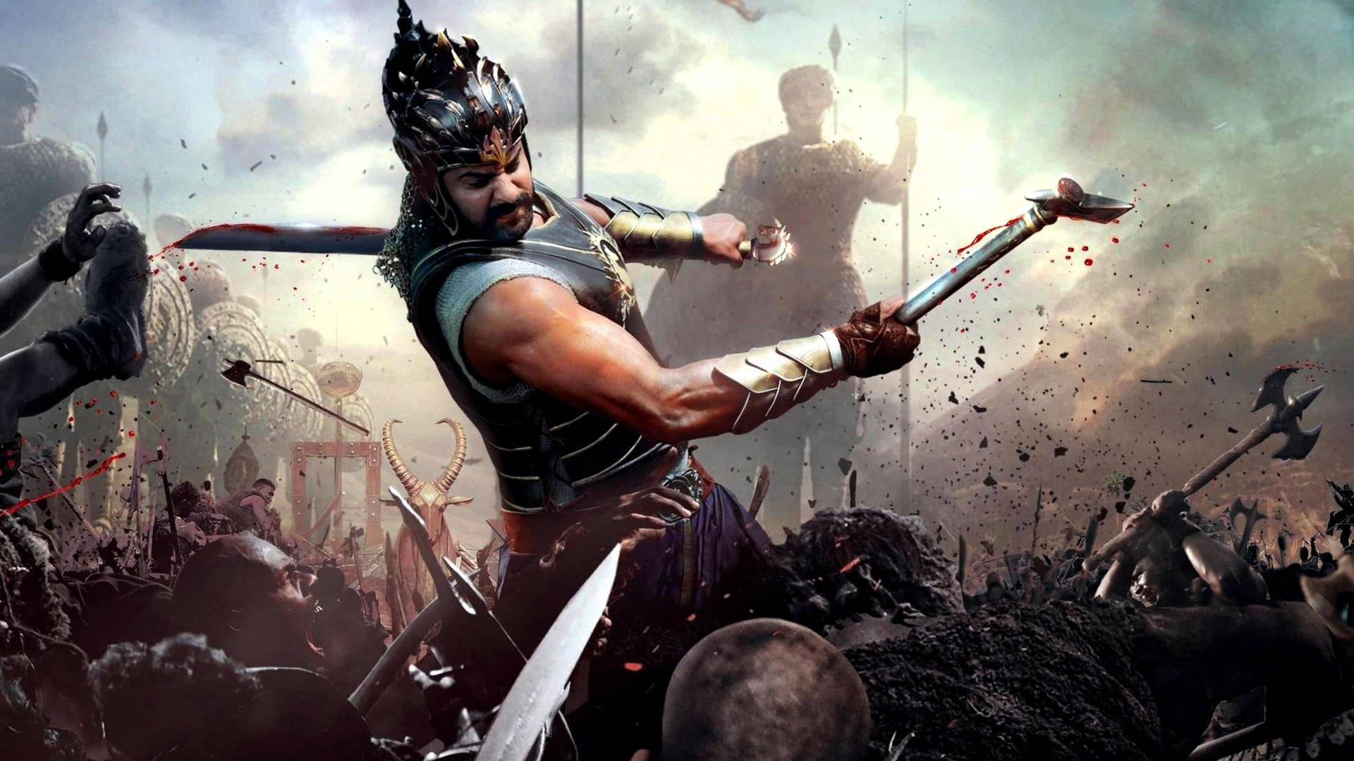 Prabhas, fighting scene, muscular warrior, Full HD Desktop Wallpaper